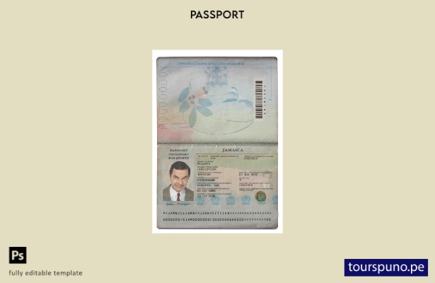 Plantilla de pasaporte de Jamaica lista para imprimir